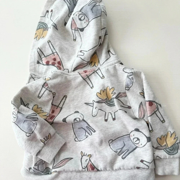 Carters light gray unicorn animal print zip up hooded sweatshirt size 12 months - Picture 4 of 6